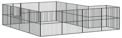 Produktbild von Hundegehege - 16-Panel Welpenlaufstall - Edelstahl - 403 x 400 x 100 cm - Für innen und außen - Mit Tür - Schwarz