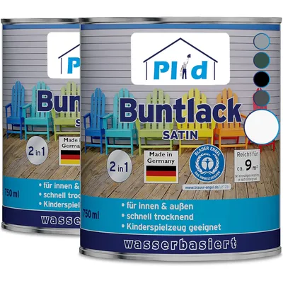 Produktbild von Plid Möbellack Buntlack Außen 1.5l - Weiß, für ca. 18m² - Holzfarbe außen & innen - Holzlack Außen wetterfest - Holzschutzfarbe Aussen & Innen