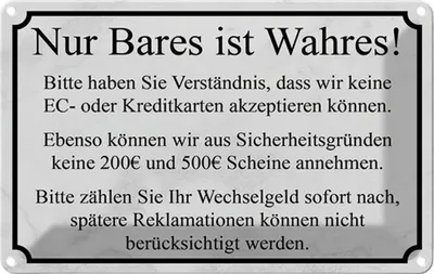 Produktbild von vianmo Blechschild 12x18 cm Nur Bares ist Wahres Dekoration Spruch Zitat