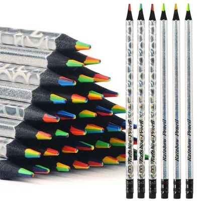 Immagine prodotto di Matite colorate arcobaleno per bambini, set da 24 pezzi, 7 in 1, con punta già affilata, design olografico