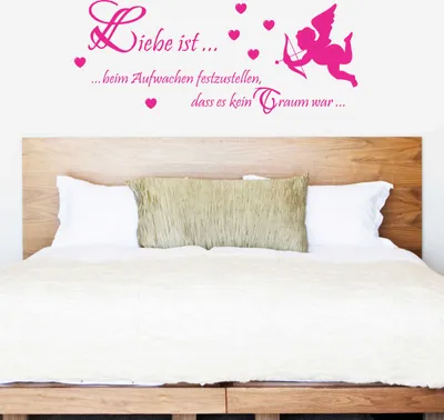 Produktbild von Wandtattoo - Wandaufkleber - Wandtattoo "Liebe ist… beim Aufwachen" - 120cm x 49cm pink - Dekoration Küche Wohnzimmer Wand