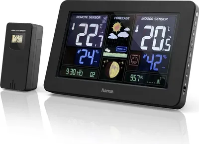 Produktbild von Hama Premium, Schwarz, Innen-Luftdruck, Innen-Hygrometer, Innen-Thermometer, Außen-Hygrometer, Außen-Thermometer, Barometer, 600 - 1100 kPa, 20 - 95%, 20 - 95%