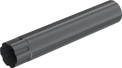 A single, dark gray downspout pipe is shown against a white background.