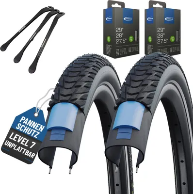 Produktbild von 2 x Schwalbe Reifen Marathon E-Plus Schwarz Reflex 28 x 2,00 (50-622)“ + AV-Schläuchen + MSZweirad Reifenheber
