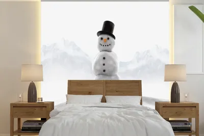 Produktbild von MuchoWow® Fototapete für Wohnzimmer oder Schlafzimmer Wandtapete Vinyl Motivtapete Schneemann im Schnee - 260x260 cm - Papiertapeten