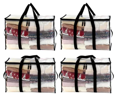 Produktbild von 90L Aufbewahrungstaschen mit Deckel, 4 Stück Transparente Umzugskartons für Kleidung