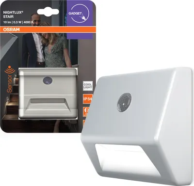 Obrázok produktu pre OSRAM NIGHTLUX Nočné svetlo na schody, biele, snímač pohybu, IP54, napájané batériami, 4000 K studená biela, ideálne pre schody a flexibilné možnosti montáže