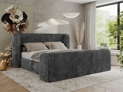 Produktbild von MKS MEBLE Doppelbett Polsterbett mit Lattenrost 160x200 EMORA CLASSIC DUO Bett mit Kopfteil Multipocket Matratze ELORI LUX Grau Cord