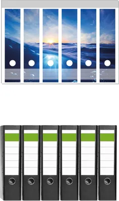 Produktbild von Wallario 6 Stück breite Ordner inkl. Klebeetiketten mit Motive Wellen im Meer bei Sonnenuntergang -  Set mit Rückenschildern / Ordnerrücken Stickern