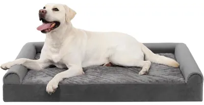 Produktbild von Orthopädisches Hundebett 91x68x16cm Grau mit abnehmbarem Bezug, 3 erhöhte Ränder, rutschfeste Unterseite