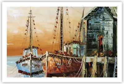 Produktbild von Poster - Poster ohne Rahmen - Kutter Hafen Öl - 91,5x61 cm - Wand Bild - Wanddeko - Wandbilder - Kunstposter - Wandposter - Bilder - Kunstdruck - Wanddekoration - Wandbild - P2XAA91x61-4216