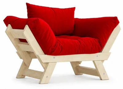 Image de Fauteuil de jardin en bois de pin et lin naturel et rouge - L 108 à 140 × P 75 cm - Imperméable