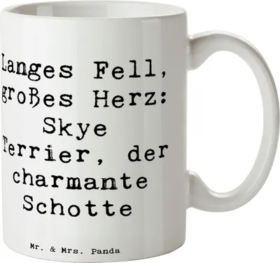 Produktbild von Mr. & Mrs. Panda Becher Spruch Skye Terrier - Weiß - Geschenk, loyal, Dekotasse, treu, Hunderasse, Hunderassen, weiches Fell, haferl, Kaffeebecher, Trinkbecher, Tasse