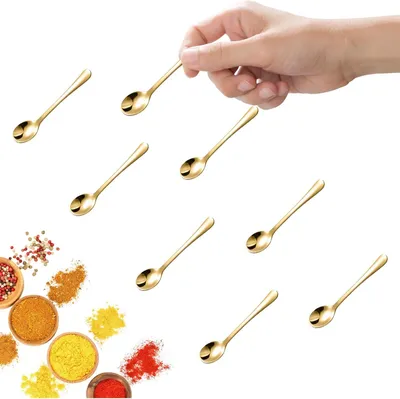 Produktbild von 8 Stück Tiny Edelstahl Löffel für Gewürzgläser, Mini Größe 7,5CM, Cute Small Edelstahl Gewürz Löffel für Gewürze, Salz, Fun Little Scoops(Gold)