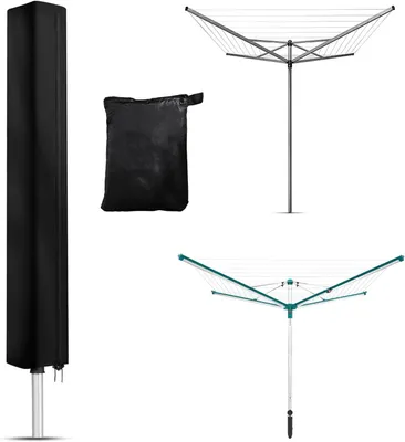 Produktbild von Wäschespinne Schutzhülle Schutz vor Staub, Wasserdicht, UV-Beständig 420D Abdeckplane für Wäschespinne Draußen Mit Reißverschluss Schwarz 185x16x16cm