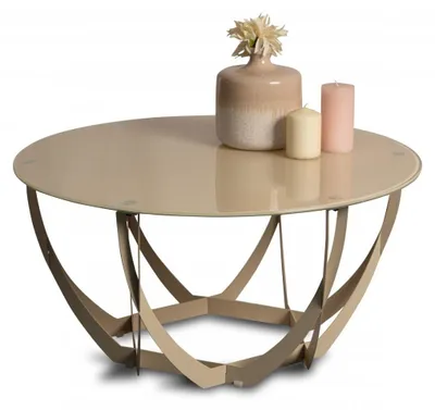 Productafbeelding van M2 Kollektion Maya 2 – Salontafel van rundleder (diameter 80 cm, hoogte 40 cm) | Glasplaat en