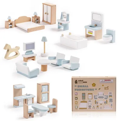 Produktbild von ROBUD Puppenhaus Möbel Holz Set, 23 Teilige, Puppen Zubehör Spielzeug für Mädche