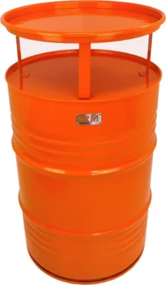 An orange barrel-shaped table with a circular top.