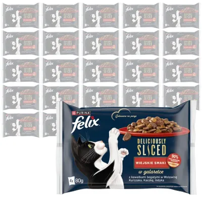 Produktbild von Felix Deliciously Sliced Ländliche Geschmäcker 24x320g (96x80g) Nassfutter für Katzen Rind Huhn Ente Pute