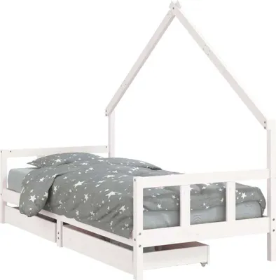 Image de vidaXL Lit d'enfant avec tiroirs blanc 90x200 cm pin massif