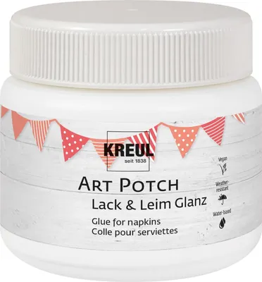 Produktbild von KREUL 49151 - Art Potch Lack und Leim transparent glänzend, 150 ml, Serviettentechnik- und Dekokleber auf Wasserbasis, für Holz, Keramik, Stein und Karton