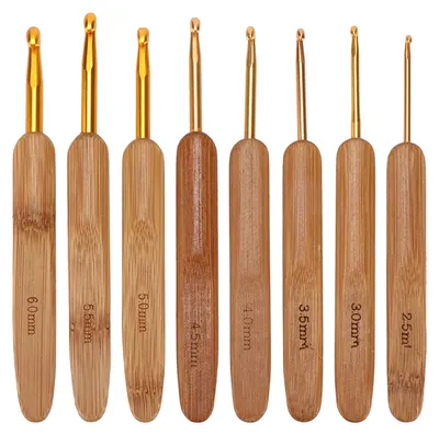 Image de Set de 8 aiguilles à crocheter avec manche ergonomique en bambou, différentes tailles, set d'aiguilles à tricoter pour débutants expérimentés