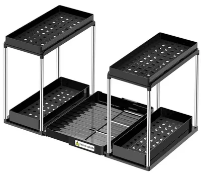 Image de Organisateur à 3 compartiments pour armoire de cuisine, avec étagère coulissante