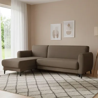 Image de Aber - Canapé-lit avec méridienne, 230x153 cm marron, rangement