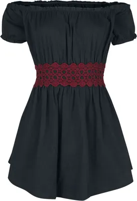 Produktbild von Gothicana by EMP Damen schwarzes schulterfreies langes T-Shirt mit rotem Gürtel-Detail 5XL