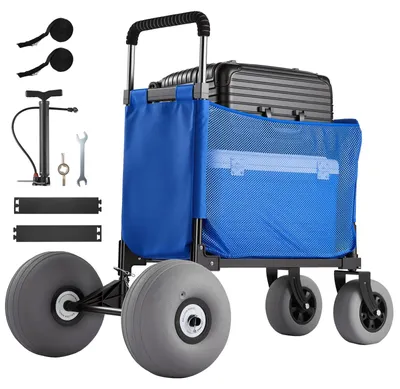 Produktbild von Bollerwagen - Faltbarer Strandwagen/Handwagen - Ballonreifen 30,5 cm - 4-stufig Verstellbarer Schaumstoffgriff - 75 kg Tragkraft - Inkl. Pumpe - Für Strand, Camping & Garten