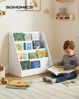 Produktbild von SONGMICS Kinder Bücherregal mit 4 Ebenen, Montessori Regal für Bilderbücher, Leseecke Kinderzimmer, 30 x 60 x 60 cm, weiß