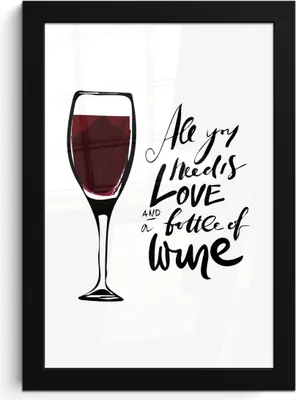 Produktbild von MuchoWow® MuchoWow® Gerahmtes Poster Wein Zitat "all you need is love and a bottle of wine" mit Weinglas 20x30 cm - Poster mit zchwarzem Bilderrahmen - Drucken - Bilder Poster im Rahmen