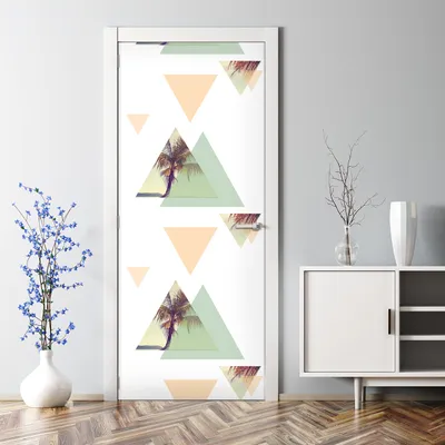 Produktbild von Dekorative Türtato Aufkleber selbstklebend Klebefolie Türposter Palmen in Pastelldreiecken 77 x 200 cm