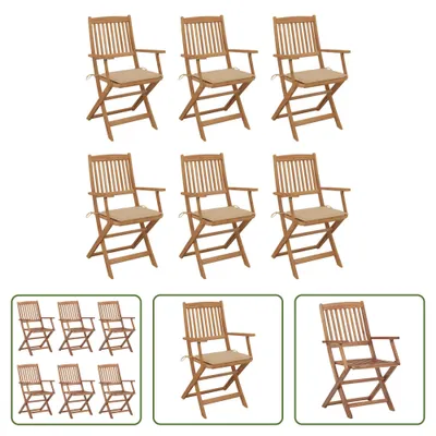 Produktbild von The Living Store Klappbare Gartenstühle 6 Stk. mit Kissen Massivholz Akazie