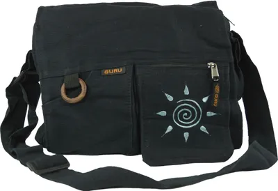 Produktbild von Schultertasche, Hippie Tasche Sonne - Schwarz, Uni - Erwachsene, Baumwolle, 30*35*15 cm, Alternative Umhängetasche, Handtasche aus Stoff
