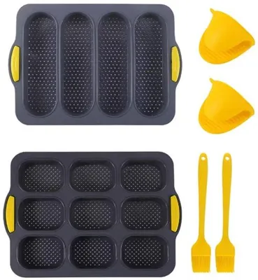 Produktbild von Silikonische Baguette-Formen, Mini-Baguette-Formen, 4-Golfgroove-Silikon-Baguette-Formen, 9-Brot-Formen mit Ölfedern, sehr geeignet für den täglichen Gebrauch.