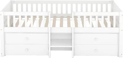 Produktbild von Kinderbett mit Schubladen und Lattenrost, 90x200 cm, Rausfallschutz, Holzbett, Jugendbett, Einzelbett, Kiefer