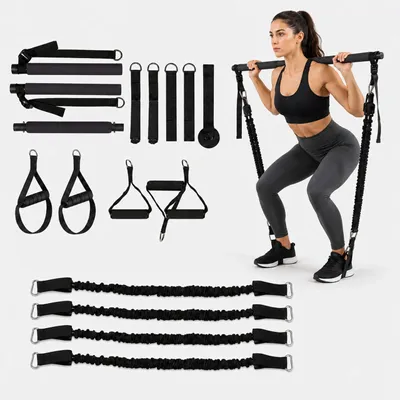 Imagen del producto de Kit de barra de Pilates Relaxdays, con 4 bandas de resistencia, 30-160 lbs, mangos, bucles, anclaje para puerta, bolsa y barra de Pilates, color, Imagen generada por IA