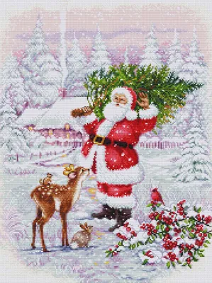 Produktbild von Luca-S Kreuzstich-Set "Weihnachtsmann mit Baum", 29x38 cm