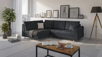 Produktbild von S-STYLE MÖBEL - Ecksofa mit Holzfüßen im skandinavischen Stil Marco aus Anthrazit Luxusmicrofaser - Ottomane links  - B/T/H: 231 cm/161 cm/81 cm