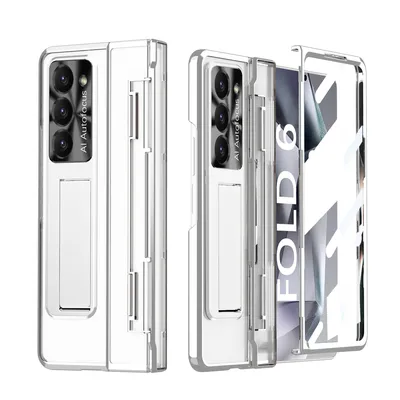 Obrázek produktu pro Pouzdro pro Samsung Galaxy Z Fold 6, Ochrana Displeje a Objektivu, Průhledné Galvanizované Pouzdro se Stojánkem Průhledný