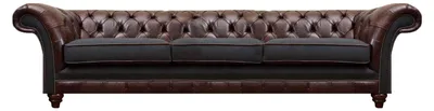 Zdjęcie produktu dla Brązowo-szara trzyosobowa sofa Chesterfield tapicerowana do salonu luksusowa kanapa