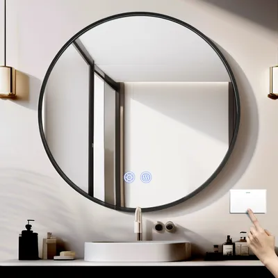 Produktbild von 7MAGIC Runder Badezimmerspiegel 50 cm mit Beleuchtung, 3 Lichtfarben, beschlagfreier Lichtspiegel ohne Rahmen, Wandspiegel mit Touch für Badezimmer