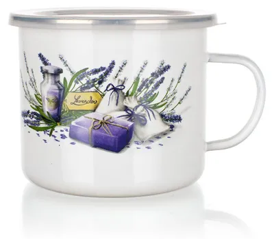 Produktbild von Becher, Emaillierter Becher mit Deckel, Lavendel 0,9 l