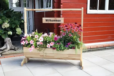 Produktbild von Pflanzkübel Trog Willkommen" Kiefer 110 x 40 x 103 cm creme"