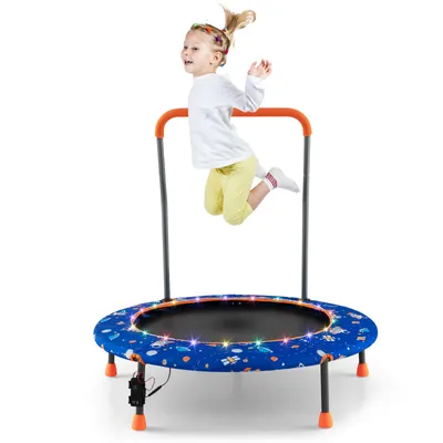 Produktbild von GOPLUS Ø92cm Kindertrampolin LED, Mini Trampolin mit Griff Abnehmbar & Sicherheitspolster, Fitness Trampolin rutschfest von 3-6 Jahren
