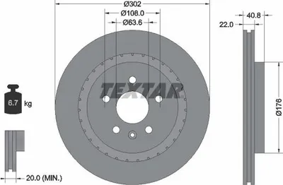 Produktbild von 2x TEXTAR Bremsscheibe 92168305 für VOLVO V70 III (135) V60 (155 157) 40 8mm
