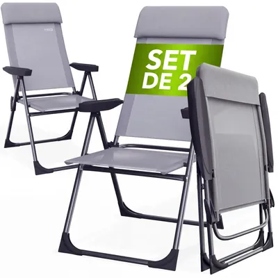 Image de CASARIA® Lot de 2 Chaises de Jardin Pliantes en Aluminium Gris – Dossier Réglable 6 Positions avec Accoudoirs, Chaises Extérieur pour Terrasse, Balcon, Camping, Plage & Piscine