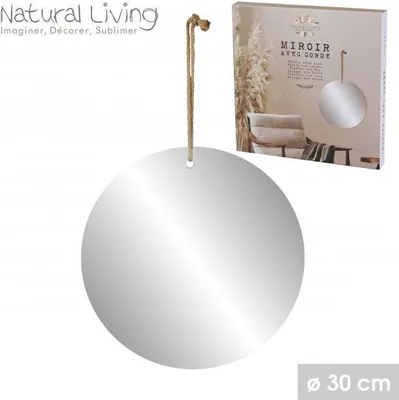 Produktbild von Wandspiegel rund 30cm Boho Händespiegel mit Kordel Natur Deko Spiegel
