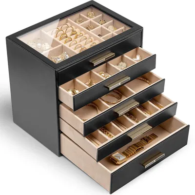 Productafbeelding van Omgoods - 5 Laags Sieradenbox met Glazen Deksel